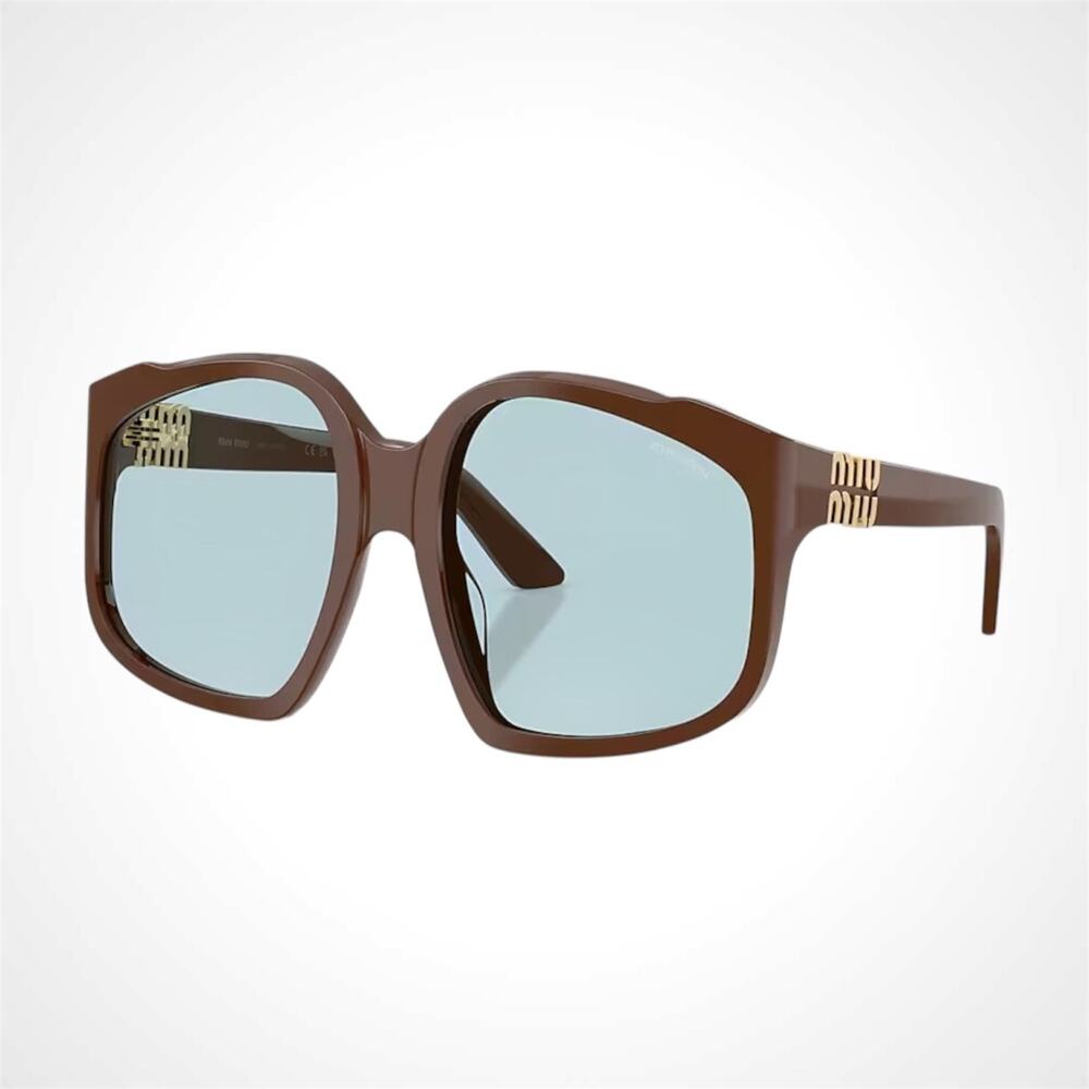 NEW MIU MIU Women's Sunglasses Brown 59mm Blue Lens Oversized Acetate Gold
